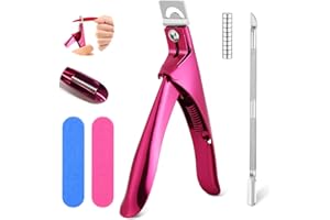 ALIIP Cortaúñas Postizas de Acero Inoxidable, Cortador de Uñas Profesional con Empujador de Cuticulas,Mini LimaUñas y Imanes, Cortaúñas Cápsulas, Corta Tips para Uñas Postizas y Gel (Rosa Roja-14Pcs)