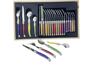 Pradel Excellence - I7214P - Ménagère Laguiole 24 Pièces - Manches Pastel - Couverts en Acier Inoxydable - Coffret en Bois - Idée Cadeau Élégante et Pratique