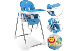 KIDIZ® 3 w 1 wysokie krzesełko dziecięce w zestawie z pałąkiem do zabawy, leżak dla niemowląt, 7 regulowanych oparć, regulowane oparcie, rośnie razem z dzieckiem od 0 miesięcy do 6 lat, niebieskie