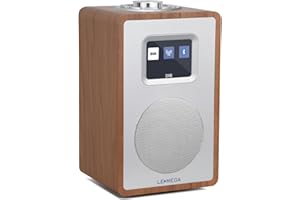 LEMEGA CR4+ Radio Digitale DAB/DAB+，Radio Altoparlante Bluetooth Portatile, Radio DAB Portatile, Radio FM da Cucina e da Letto, Mobiletto in Legno, Alimentazione a Rete e Batterie - Noce