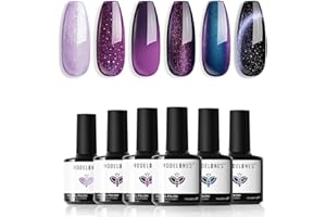 Modelones Gel Nail Polish Set, 6 Colors Purple Sparkle Chameleon Gel Polish Holographic Black Blue Glitter Nail Polish Set Changing 9D Cat Eye Nail Varnish Kit Soak Off Nail Art Manicure DIY Salon