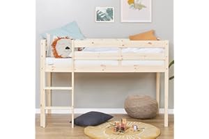 Hoppekids ECO Comfort Lettino per bambini a soppalco 70x160 + Doghe del letto | Naturale | Nordic Ecolabel | Pino Massiccio dall'UE