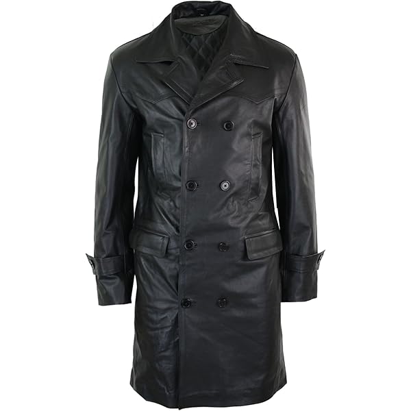 Manteau Hiver Homme Men's Steampunk Gothic Leather Coat Lambskin