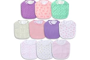 Hakochia Waterproof Baby Bibs for Boys and Girls, Soft and Absorbent 4-Layer Cotton Baby Bandana Bibs With Adjustable Snaps for Infants Newborn Feeding, Teething, Drooling,10-Pack