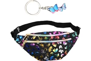 Anseom Fashion Bum Waist Bag Shinny Butterfly Hip Pouch for Children Waterproof PU Leather Waist Bag with Adjustable Belt Lightweight Waist Pack for Women Girls for Running Shopping (Black)