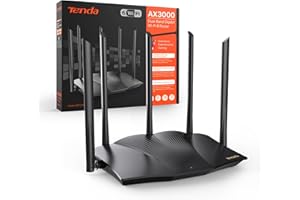 ‎TENDA Tenda RX12 Pro Wi-Fi 6 WLAN Router(AX3000 Dualband 5GHz: 2402Mbps+2,4 GHz: 574Mbps)5*6dBi High-Gain-Antennen, Gigabit-LAN/WAN-Port, WPA3, MU-MIMO+OFDMA,WiFi+Mesh, VPN, APP, keine DSL-Funktion, Schwarz
