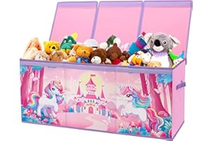 DECALSWEET Scatola di Giocattoli Large con Coperchio Ribalta per Bambini, Contenitore Porta Giochi Pieghevole Oxford, Baule Portagiochi Impermeabile Robusto per Ragazze Ragazzi, 96×32×40cm (Unicorno Fantasia)