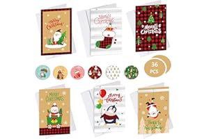 ZHSIHAI Cartes de Noël, Noël Cartes de Vœux, Carte Voeux Noël avec 36 Enveloppes et 36 Autocollants, Mini cartes de Noël, Carte De Noël Pliée, Carte-Cadeau de Noël, Noël Vacances Carte de Vœux.