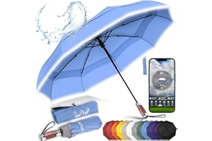 Royal Walk Parapluie Pliant Ouverture et Fermeture Automatique Pour Hommes et Femmes Parapluie Réfléchissant Résistant au Vent, Anti Tempete, Compact et Solide, Poignée en Bois Veritable Luxueux et Double Toile Ventilé