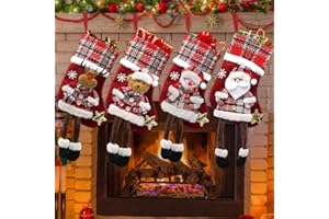 Riisoyu Medias de Navidad, 4 Piezas Calcetines de Navidad Adorno de Navidad Bolsa de Dulces Personalizados Calcetín de Decoración Navideña para el árbol de Navidad Chimenea Decoración Fiestas