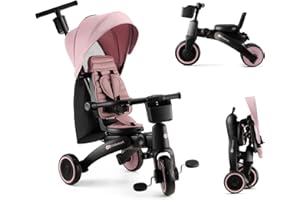 Kinderkraft JAZZ2 Triciclo 6 en 1, con función de Rueda para niños, Cochecito Plegable con Accesorios, protección UV UPF50+, de 9 Meses a 5 años, Rosa