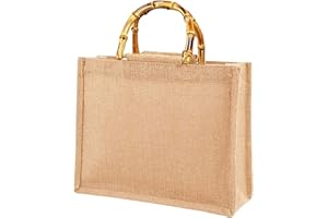 langjiao Borsa per la Spesa portatile, Borsa per la Spesa in Juta Portatile Borsa per la Spesa Borsa in bambù con Manici ad Anello Tote Marrone Chiaro. Borsa Della Spesa Squisita Ed Ecologica…