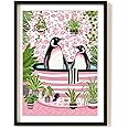 Parmaro Penguins Bathroom Print, Penguins Toilet Print, A4 UNFRAMED Print, Animal Bathroom Print, Pink Botanical Print Tropical Bathroom Decor