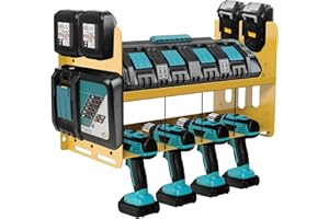 JYiuog Portautensili da parete, portautensili per caricatore Makita DC18SF DC18RC, batteria da 18 V/14,4 V, portautensili per officina e garage, organizzazione scaffale degli attrezzi (giallo)