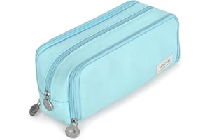 Anyfirst Large Pencil Case, Big Capacity Pencil Cases with 3 Compartments, School Supplies Stationery Storage Organizer for Girls Boys Students Adults, Light Blue