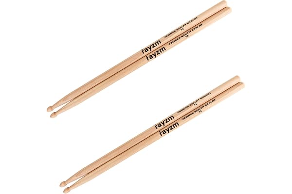 rayzm Baguettes de Batterie (Drum Sticks) 7A, Solides Baguettes Américaines en Essence de Bois Hickory/Baguettes de Batteurs, Embouts en Bois
