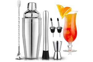 Zeuwets Cocktail Shaker Set, 750 ml Edelstahl Cocktail Mix Set, Cocktailshaker Bar Zubehör mit Shaker, Messbecher, Löffel, Stößel, Ausgießer, Professional Barkeeper Set für Zuhause, Bar, Party