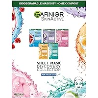 Garnier Sheet Mask Discovery Collection, Face & Eye Sheet Masks for Dehydrated, Dull and Tired Skin, With Hyaluronic Acid and