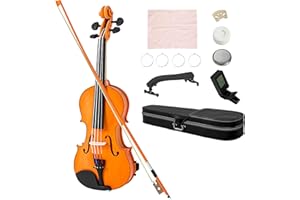 HOMCOM Violon 4/4, ensemble de violon en bois massif pour adultes et débutants, avec étui léger et portable, archet, colophane, chevalet et épaulière, marron