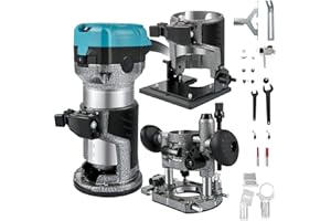 VEVOR Enrutador de Palma 3 Bases lncluidas: Base Fija de Inmersión Inclinable 710W 13000-33000r/min Herramienta Compacta de Enrutador de Palma de Madera Carpintero Carpintería 6 y 8mm Fresadora Verde