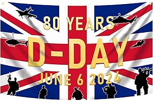 UOQO D Day 80th Anniversary Flag Decorations，Normandy D-Day 80th Anniversary Banner UK Flag For party home indoor outdoor Decor (B)