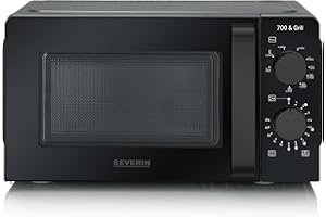 SEVERIN Mikrowelle mit Grillfunktion, zum Auftauen und Erhitzen, Mikrowellengerät mit Grillrost und 9 Leistungsstufen, Schwarz, 700 W, 19 L Füllvolumen, MW 9182