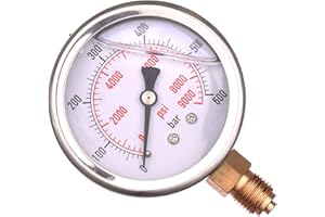 TC TECHNIC Manometro Idraulico 63mm 0-600 BAR 0-9000 PSI Glicerina Riempito 1/4 Scala BAR PSI Pressione