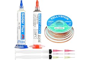 KELLYSHUN Flussmittel Löten,Lötpaste und Entlötlitze,No-Clean Kolophonium Lötflussmittel (1 Stück),Sn42%/Bi58% Lötpaste (1 Stück), 2.5MM/3M Entlötlitze (1 Stück),Für BAG,SMT,IC,PCB,Elektronik Löten