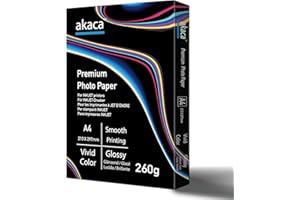 akaca Carta Fotografica Lucida Premium Glossy Photo Paper, A4 (210 x 297 mm), 50 Fogli, 260g
