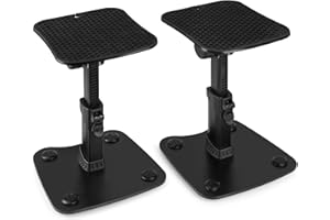 Vonyx SMS30 - Soporte de Altavoz Universal Ajustable en Altura de 23 cm a 29,5 cm, Soporte Estable para Altavoces o monitores de Estudio de hasta 15 kg e inclinación de +/- 10° para un Sonido óptimo
