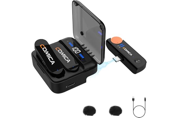 COMICA Vimo S UC Microphone sans Fil pour Smartphone, Microphone Cravate sans Fil avec Suppression du Bruit, autonomie de 5 Heures, portée de 656', Wireless Micro pour Vlog/Live Stream/Youtube(USB-C)