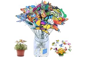 OUDQFCJ 50 pezzi da giardino farfalle aste, doppia ala farfalla decorazione giardino patio ornamenti su bastoncini, cortile cortile patio feste decorazioni
