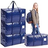 Dntorx 4 x 90L Large Blue Moving Bags | Large L-shaped opening, water resistant, 150 lbs load capacity, reinforced handles, f