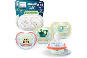 Philips Avent Day & Night Sucettes ultra air - Orthodontiques, pour bébés de 0 à 6 mois, version phosphorescente, tétine symétrique en silicone souple, sans BPA, lot de 4, SCF087/22