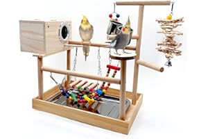 kathson Papageien Playstand Birds Perch Stand Play Gym Nymphensittich Laufstall mit Kauspielzeug Brücken Schaukeln Futternapf Sittich Zuchtbox für afrikanische Grau Conures Kakadus