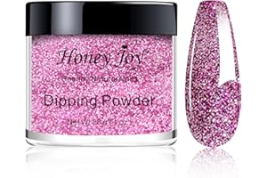 HONEY JOY 28g/Box Dark Pink Color with Glitter Dipping Powder No Lamp Cure Nails Dip Powder Like Gel Nail Polish Natural Dry for Nail Salon, No.113