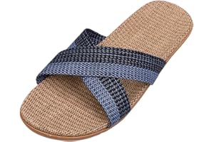 QCHOMEE Unisexe Sandales Plates Couples Antidéparant Tongs d'Intérieur Maison Bureau en Lin Mules Sabots Slippers Eté Léger Chaussons Pantoufles Plage Piscine Chaussures Ouverts Confort