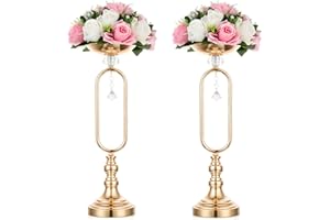 Nuptio 2 Piezas Centros de Mesa Boda para Mesas, 48.5cm Alto Juego de Jarrones Exhibición Flores Metal, Florero Dorado, Soporte Velas Boda, Centro Mesa de Recepción para la Fiesta Cumpleaños Navidad