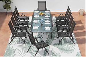 CONCEPT USINE - Salon de Jardin/d'Extérieur Aluminium - Table Extensible Rallonge coulissante + 10 Chaises Pliables et Inclinables - Gris - Design Brescia - Robuste Résiste à l'eau