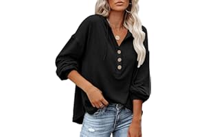 PLOKNRD Damska bluza oversize z długim rękawem zapinana na guziki bluzy ze sznurkiem