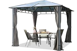 TOOLPORT Gartenpavillon 3x3 m wasserdicht ALU Deluxe Polycarbonat Dach ca. 8mm Pavillon 4 Seitenteile Partyzelt grau ca. 9x9cm Profil