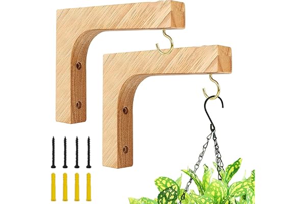 2 Pièces Suspension Mural Crochet Plante, 15x13cm Crochets Décoratifs en Bois avec Vis, Supports de Panier Suspendu pour Jardin Balcon Lanterne Mangeoires Pot de Fleur Déco, Capacité de Charge 20kg