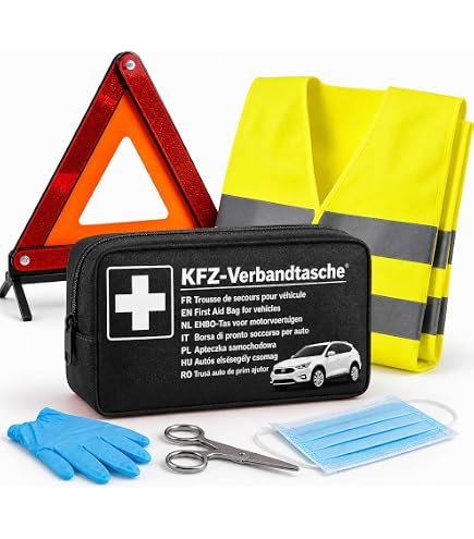 handschuhe im verbandskasten PKW KFZ Verbandkasten 2025 Verbandtasche Warndreieck Warnweste Erste Hilfe Kombitasche rot, Erste Hilfe nach DIN 13164 + Warndreieck ECE + Warnweste EN Sport & Freizeit LEGO Technic Zuladung:5 L Best Organic Baby Clothes