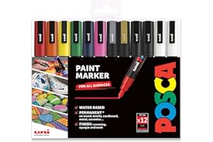 Posca PC-3M marker permanentny na bazie wody, profesjonalny zestaw 12 długopisów, bardzo czarny + biały