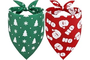 Vivifying 2PCS Christmas Dog Bandana,Dog Bandanas, Xmas Adjustable Triangle Dog Bandanas with Santa Claus, Christmas Costume for Dogs (Extra Large,Green&Red)