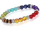 Young & Forever Gift D'Vine 7 Chakra Certified Natural Stones Reiki Healing Meditation and Protection 8-9mm Crystal Beads Multicolor Bracelet for Men and Women: 