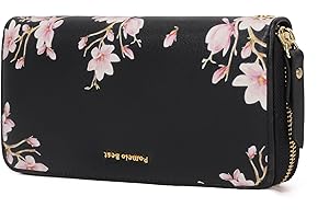 Pomelo Best Women's Large Purse in Long Format Flowers Embossing Zip Wallet with RFID Blocking and Many Compartments, black, Classic