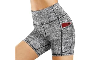 KOEMCY Shorts de Yoga Femme Shorts de Sport avec 2 Poches Été Leggings Court de Contrôle du Ventre Taille Haute Collants Shorts Short de Yoga Fitness Gym pour Jogging Running