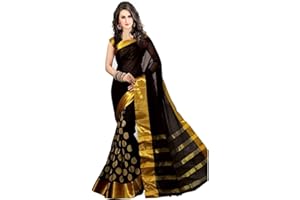 GENERISCH Ethnischer Schrank, indisches Damen-Sari-Kleid aus Baumwolle, Seide, gepunktet, indisches ethnisches Sari-Kleid für Hochzeit, Party, mit ungesäumtem Blusenteil (schwarz)