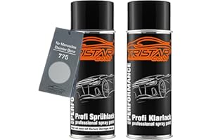 TRISTARcolor Peinture Voiture Kit bombes de peinture pour Mercedes/Daimler Benz 775 Iridiumsilber Perl Metallic Peinture de base vernis clair aérosol 400 ml